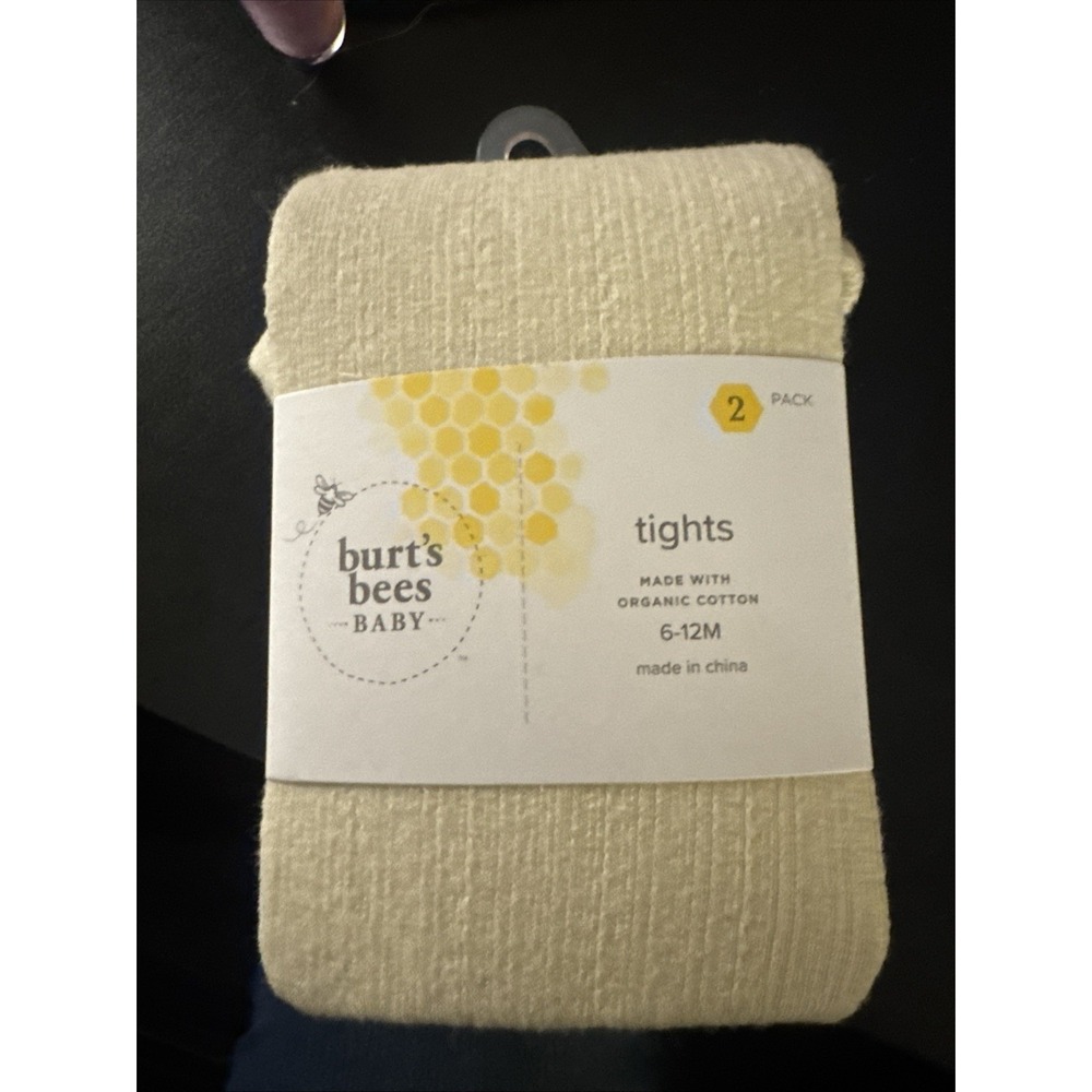 Burts Bees Baby Tights 6-12 Months Organic Cotton 2 Pack‎ Beige, Black BNIP
